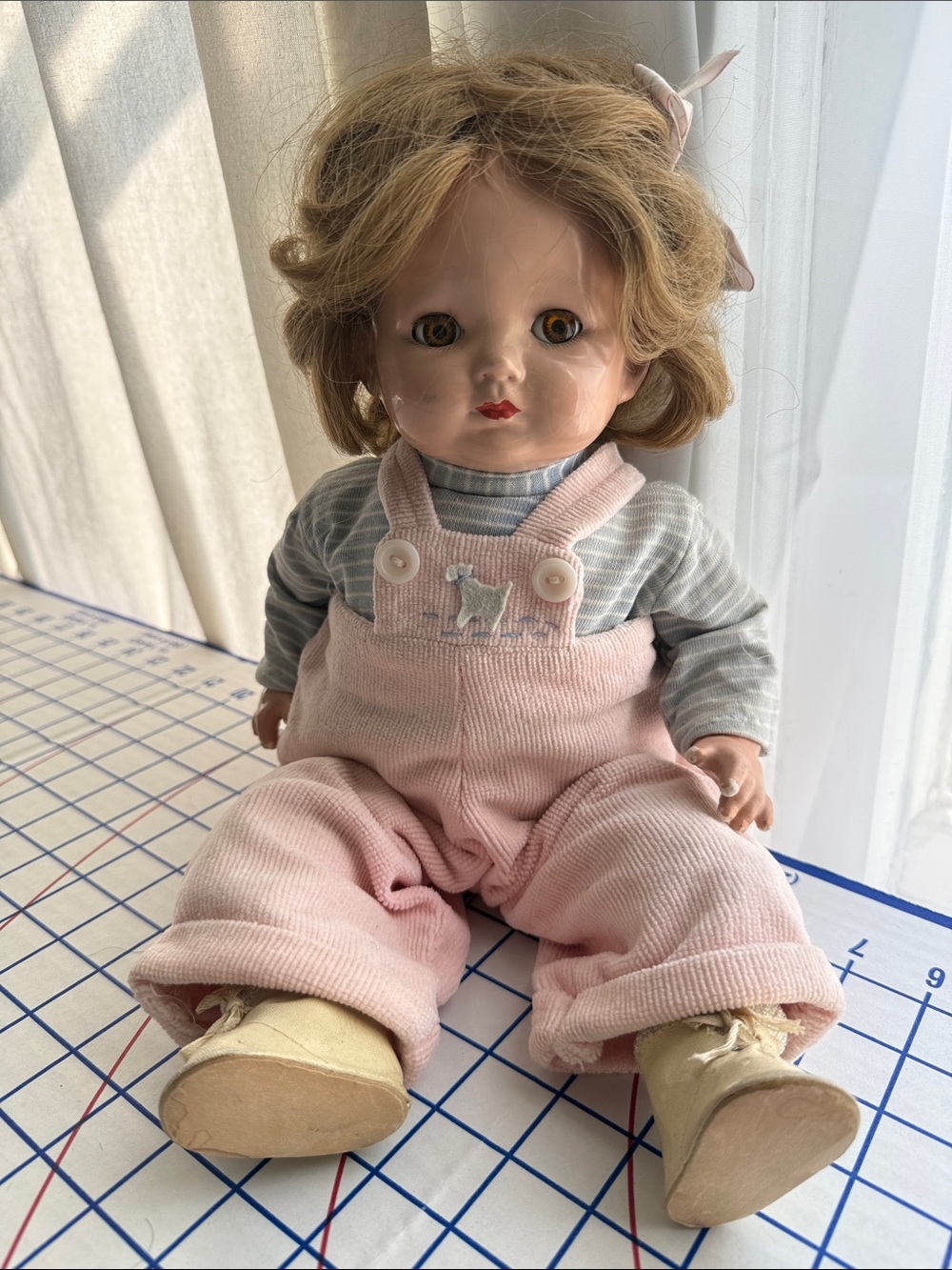 Vintage Effanbee Composition Doll Cloth Body Sleep Eyes Wig 18” Marked USA Cute